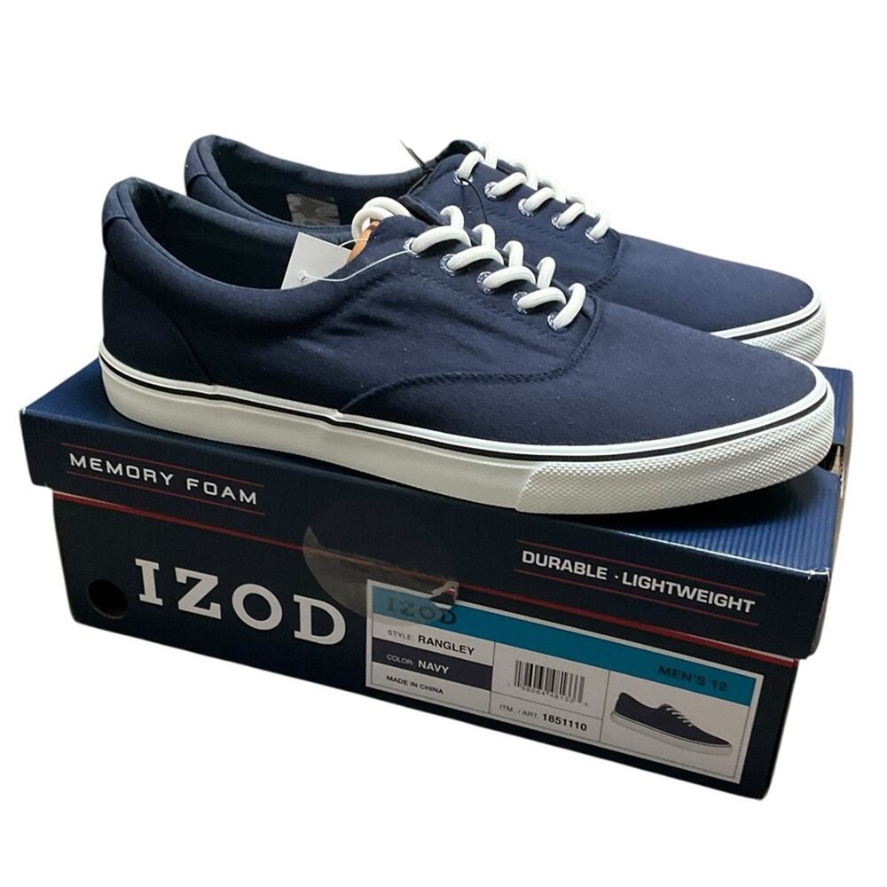 IZOD Men’s Shoes Blue and White Sneakers Memory Foam Navy Size 12 NIB